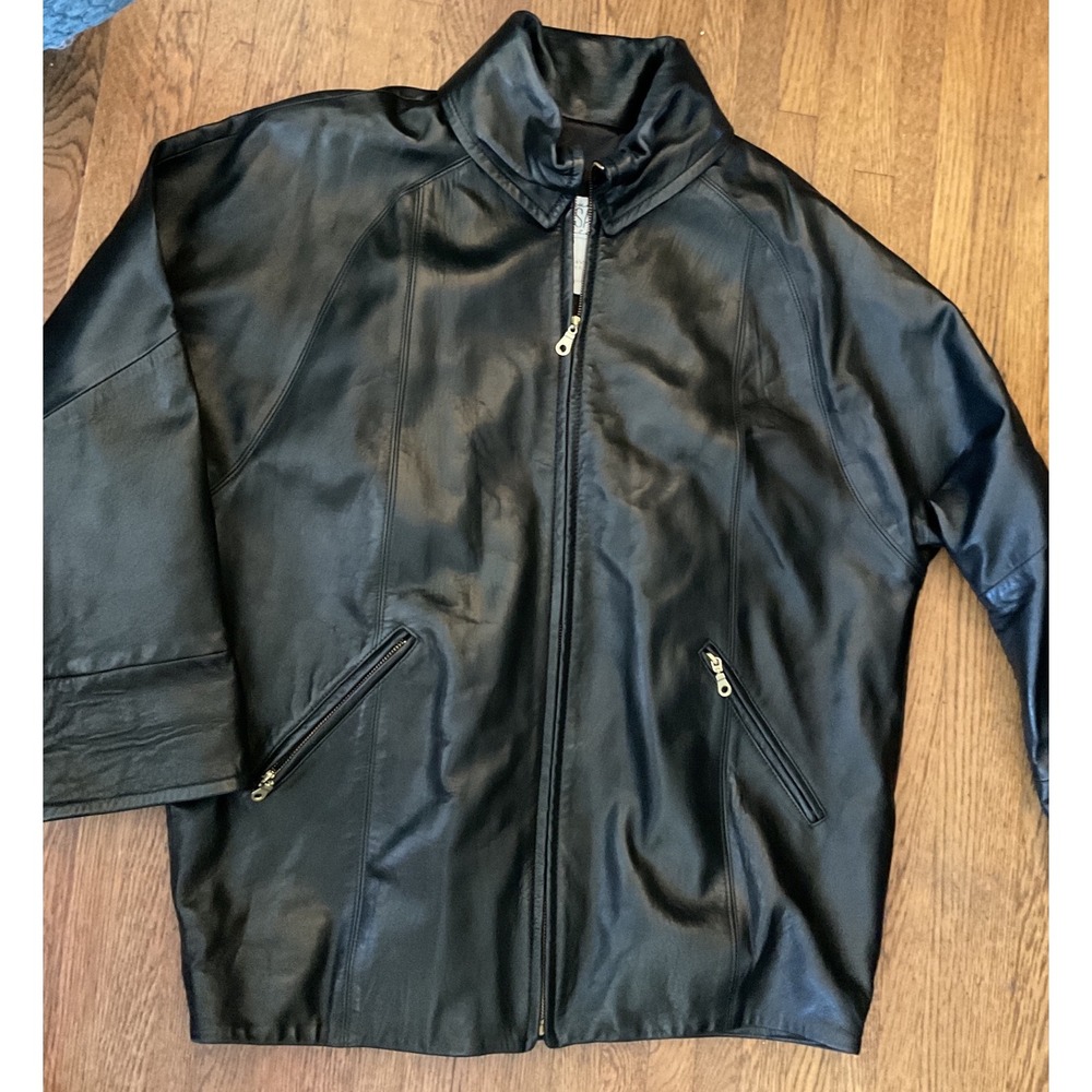 Saks Fifth Avenue Renaissance Petites Black Leather Bomber Jacket Vintage Mens M